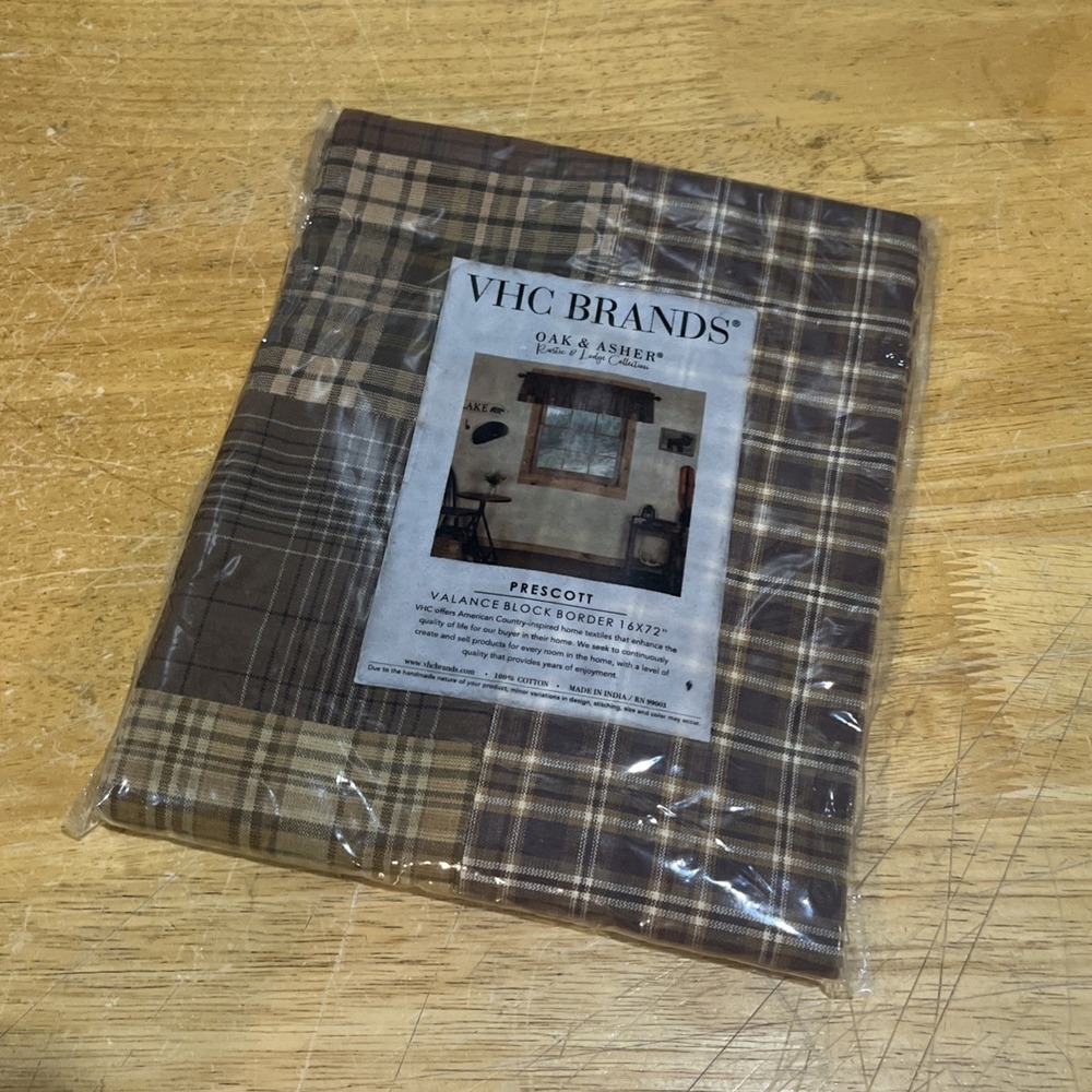 Prescott Patchwork Brown Check VALANCE 16x72 VHC BRANDS COUNTRY Rustic Log Cabin